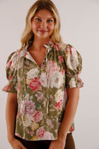 Floral Print Puff Sleeve Blouse- Women's Work Tops- Entro Floral Blouse