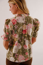Floral Print Puff Sleeve Blouse- Women's Work Tops- Entro Floral Blouse