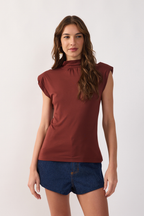 High Neck Shoulder Pad Sleeveless Blouse_5