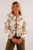 Front Tie Quilted Jacket- Women's Floral Print Quilted Jacket- Entro Jackets for Women