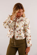 Front Tie Quilted Jacket- Women's Floral Print Quilted Jacket- Entro Jackets for Women