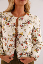 Front Tie Quilted Jacket- Women's Floral Print Quilted Jacket- Entro Jackets for Women