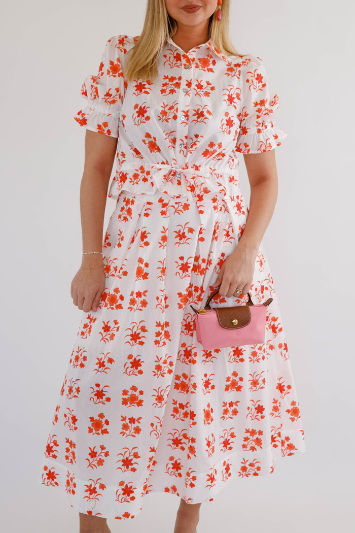 Red Floral Two Piece Set- Women's Matching Set- Midi Skirt Set