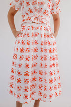 Red Floral Two Piece Set- Women's Matching Set- Midi Skirt Set