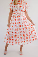 Red Floral Two Piece Set- Women's Matching Set- Midi Skirt Set