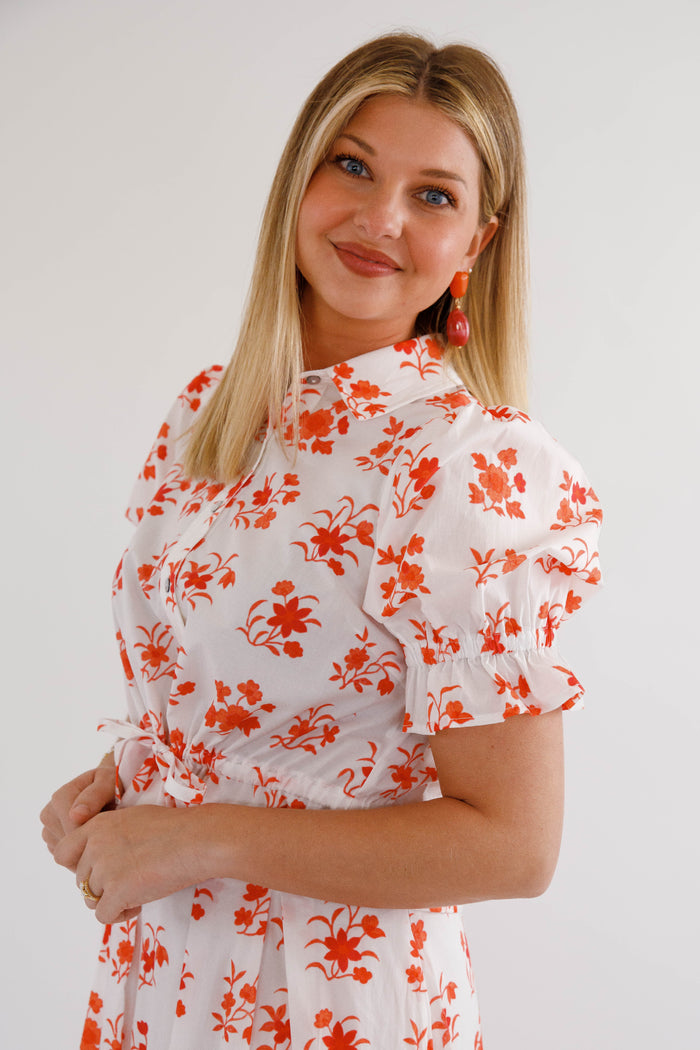 Red and White Floral Top- Women's Matching Set- Entro Matching Top and Skirt