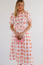 Red and White Floral Top- Women's Matching Set- Entro Matching Top and Skirt