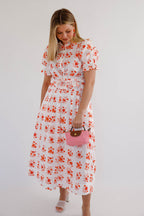 Red and White Floral Top- Women's Matching Set- Entro Matching Top and Skirt