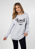 Iowa Hawkeyes Women's Heather-Grey Relaxed, straight Yarn-dyed brushed fleece Sweatshirt with the look of sweater, the touch of a blanket, crew neckline and ribbed neck, cuffs and hem