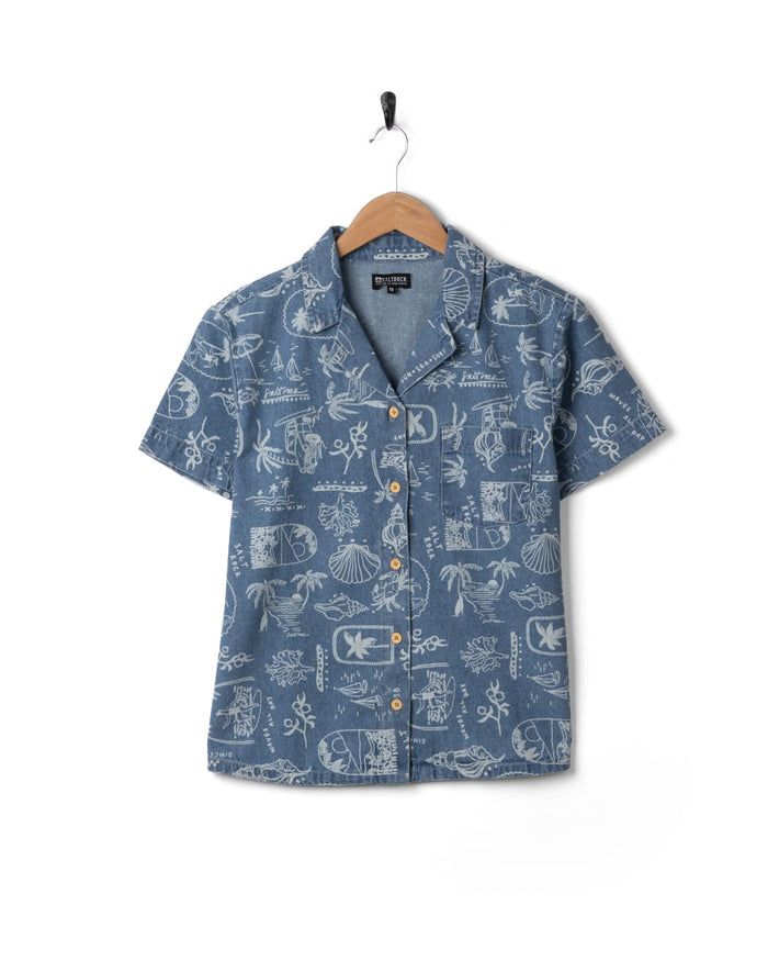 Island Life Womens Short Sleeve Shirt in Blue