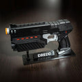 Full view of the Judge Dredd Lawgiver prop gun for Mega-City One cosplay