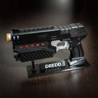 Full view of the Judge Dredd Lawgiver prop gun for Mega-City One cosplay