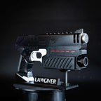 11-inch 3D printed Lawgiver replica with hand-painted metallic finish