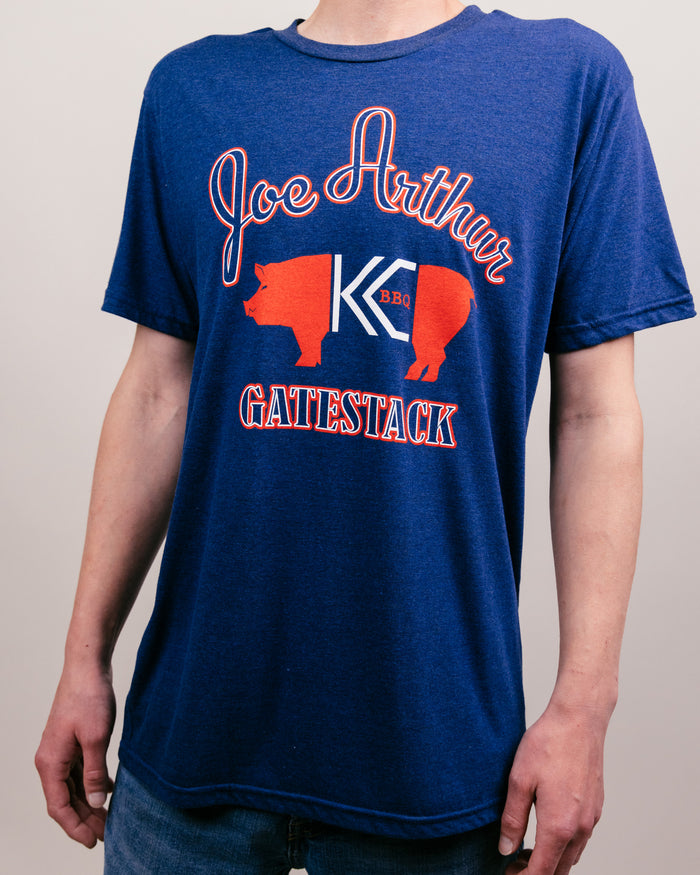 Navy Three KC Kansas City Joe Arthur Gatestack BBQ Vintage T-Shirt Front