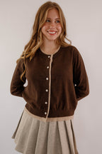 Brown Two Toned Cardigan- Women's Layering Cardigan- Miou Muse