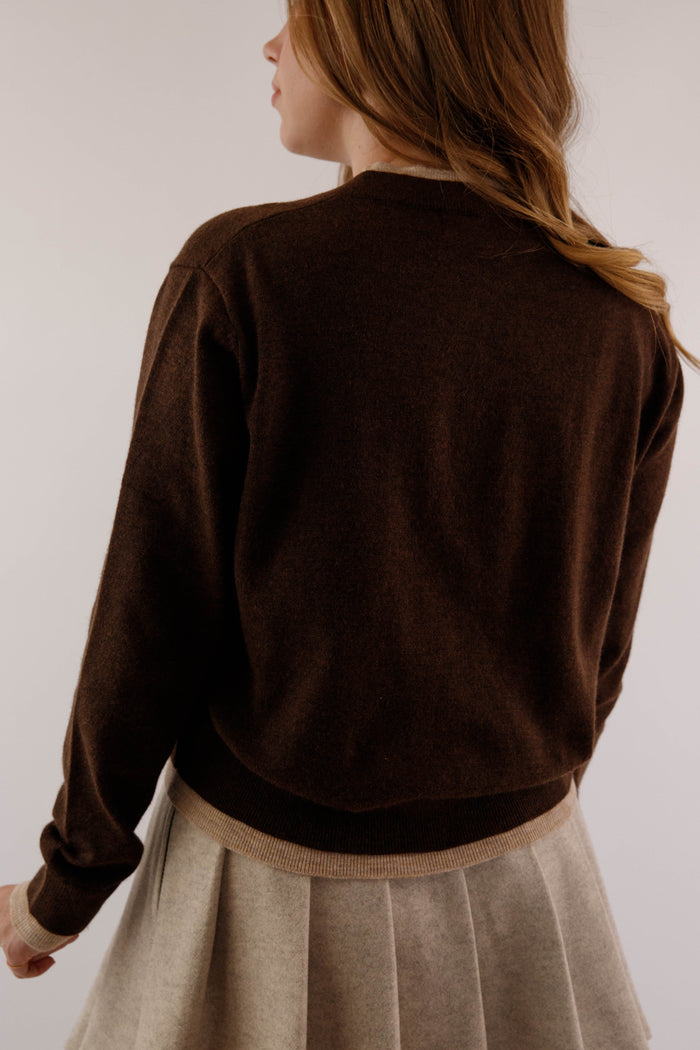 Brown Two Toned Cardigan- Women's Layering Cardigan- Miou Muse