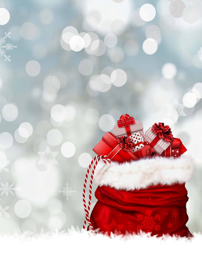Light Silver Bokeh Sparkles With Snow And Christmas Gift Backdrop Shopbackdrop