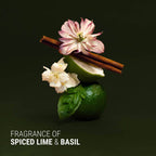 Spiced lime and basil with flowers on a dark background.