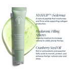 Lip Renewing Hydrator - Vanilla Mint | Circadia tube in light green with product benefits text describing moisturizing peptides, hyaluronic filling spheres for plumping, and cranberry seed oil for nourishment and shine.