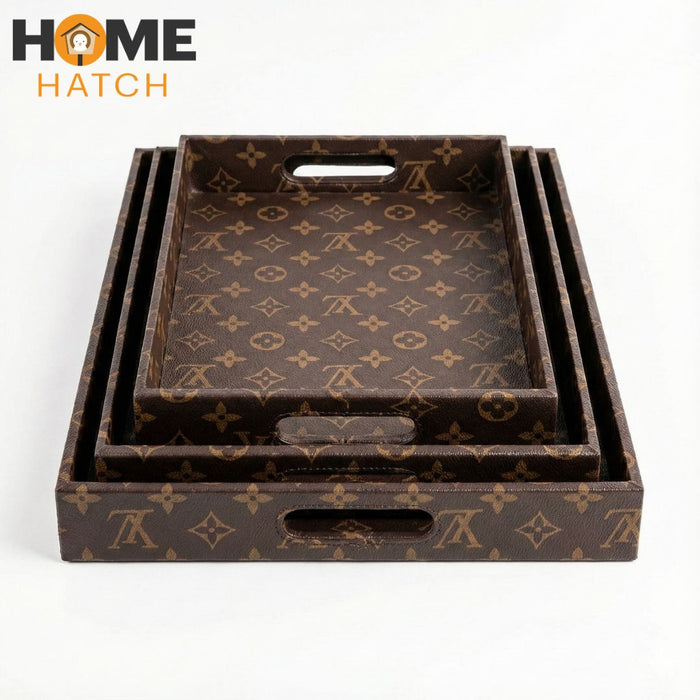 Luxury Brand Leatherette Rectangle Tray 3-Pcs