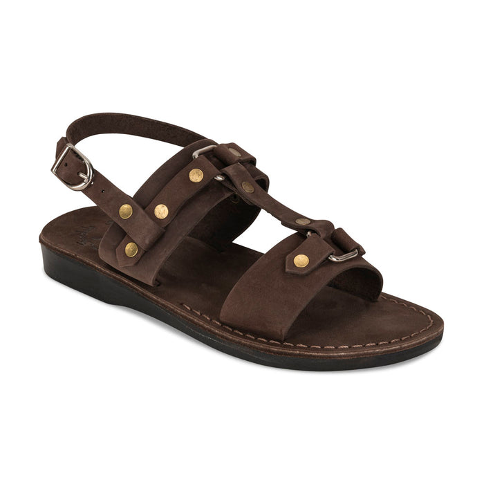 Lyra - Riveted Comfort Leather Sandal | Brown Nubuck