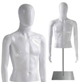 Male Mannequin Torso - Adjustable Height And Detachable Arms Dress Form Display W/ Metal Stand And Powder Coating (Glossy White)
