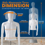 Male Mannequin Torso - Adjustable Height And Detachable Arms Dress Form Display W/ Metal Stand And Powder Coating (Glossy White)