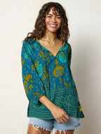Maribel Top - Navy Sage Border-view 2