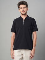 Men's 100% Cotton Zip Polo T Shirt Navy