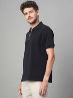 Men's 100% Cotton Zip Polo T Shirt Navy