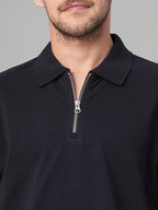 Men's 100% Cotton Zip Polo T Shirt Navy