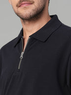 Men's 100% Cotton Zip Polo T Shirt Navy