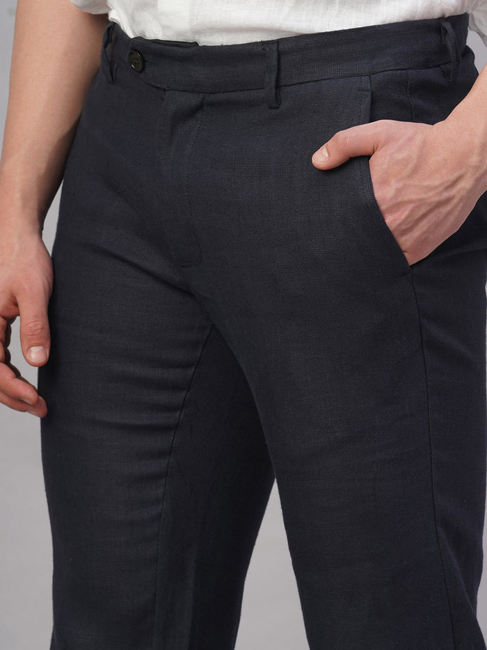 Men's 100% Linen Regular Fit Straight Leg Pant Navy