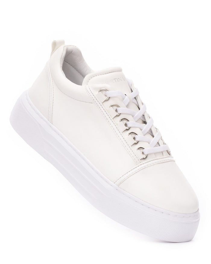 Martin Valen Trine men's white sneakers, angled side view highlighting eyelets and chunky sole