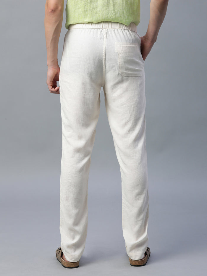 Men's Linen Viscose Regular Fit Pant Cream