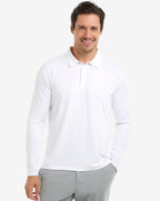 Man wearing long sleeve collared shirt in white. (Style 12004) - BloqUV