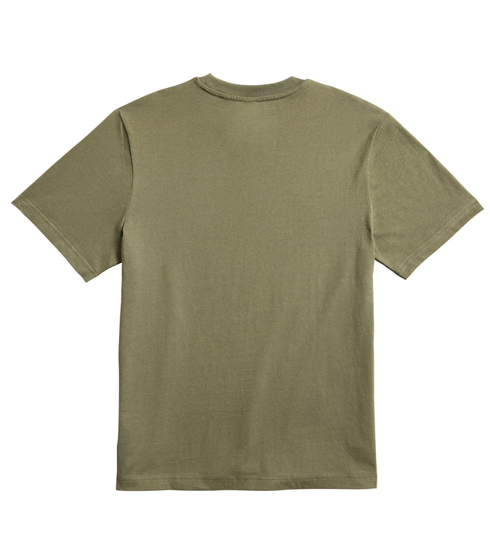 Back of an olive green tee