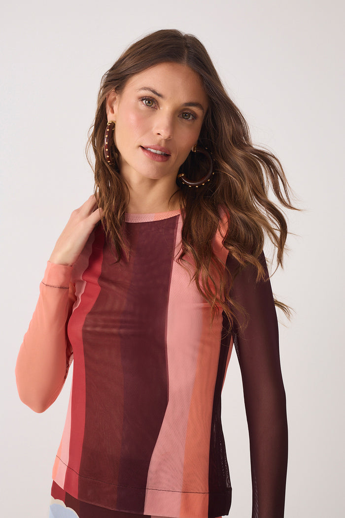 Multicolor High Neck Mesh Blouse_3