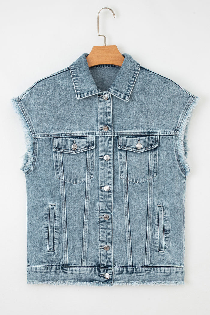 Myosotis Button Flap Pocket Frayed Detail Denim Vest