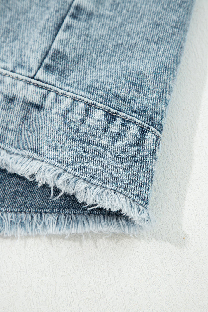Myosotis Button Flap Pocket Frayed Detail Denim Vest