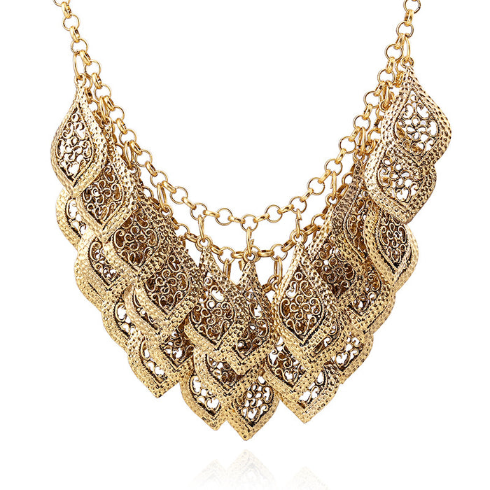 N2716 - Multi-Layer Hollowed-Out Leaf Carving Clavicle Chain