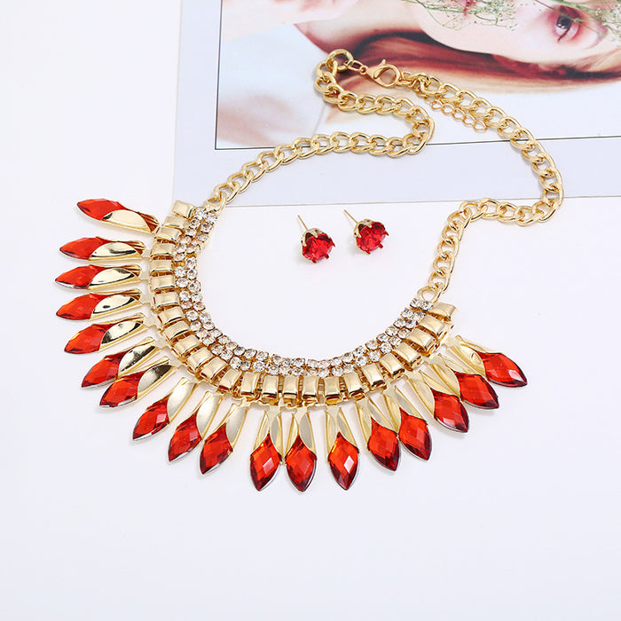 N2732 - Diamond Tassel Necklace Earring Set