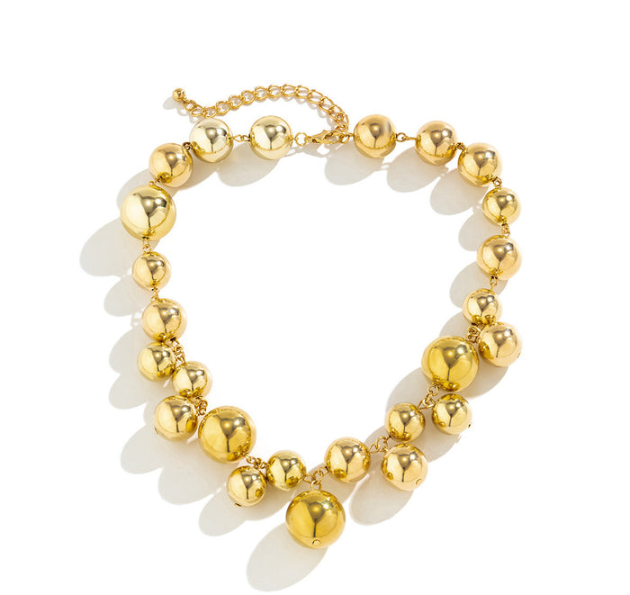 N2733 - Creative round beads imitation pearl tassel necklace