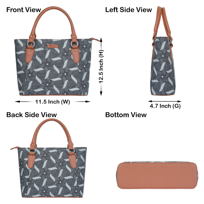 Women’s olive green handcrafted printed canvas tote bag with shoulder straps-infographic image