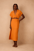 Orange Samba Cut-Out Wrap Bodice Midi Dress_1