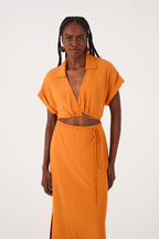 Orange Samba Cut-Out Wrap Bodice Midi Dress_3