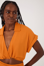 Orange Samba Cut-Out Wrap Bodice Midi Dress_4