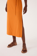 Orange Samba Cut-Out Wrap Bodice Midi Dress_5