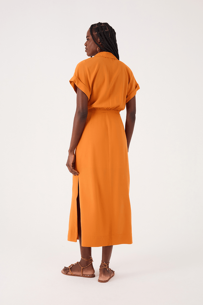 Orange Samba Cut-Out Wrap Bodice Midi Dress_6