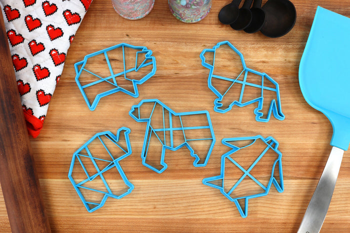 Origami Cookie Cutters Animals Set 2 - Origami Elephant, Origami Gorilla, Origami Lion, Origami Pig, Origami Turtle - Origami Gift idea